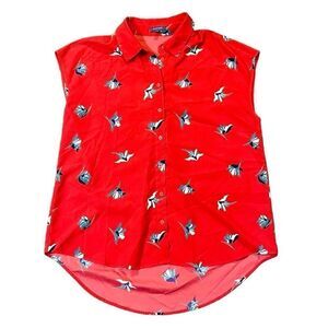Madison Cap Sleeve Button-up Bird Tropical Blouse XL